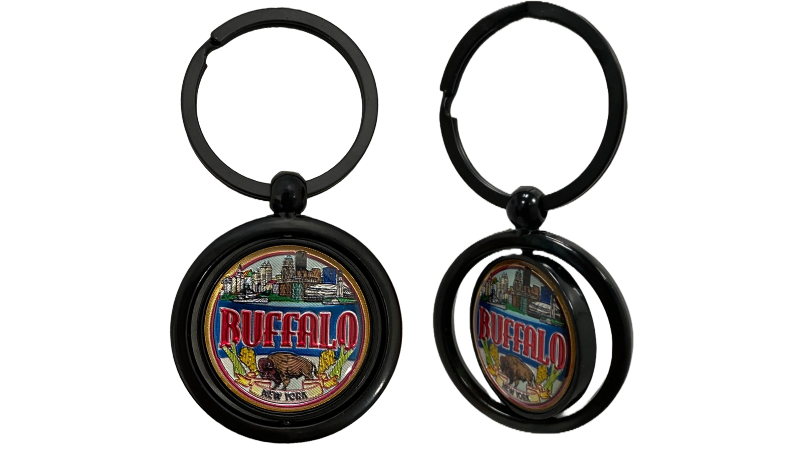 Foil Spinner Keychain with Epoxy - Buffalo Round Art