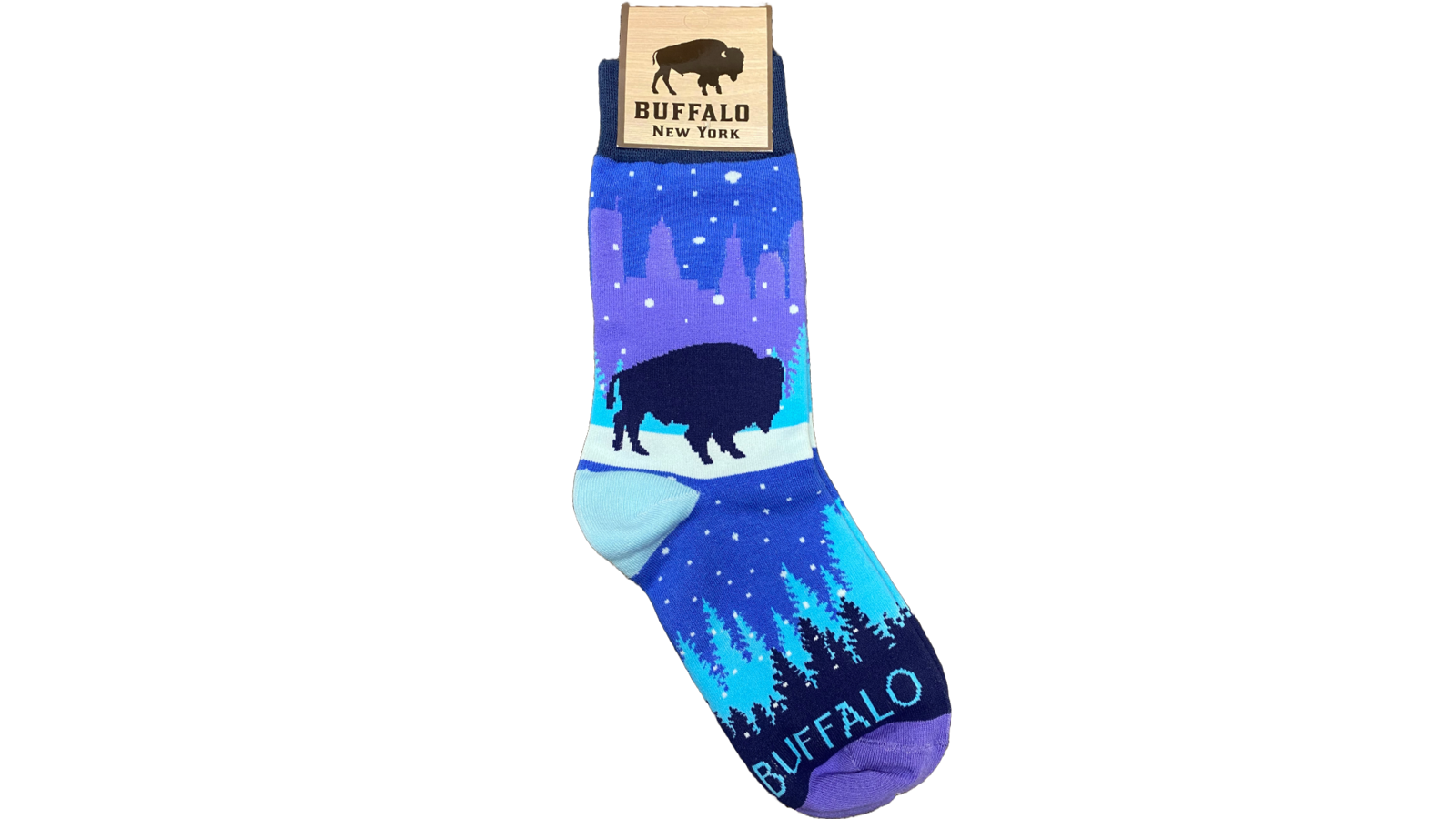 Snowy Buffalo Night Scene Socks