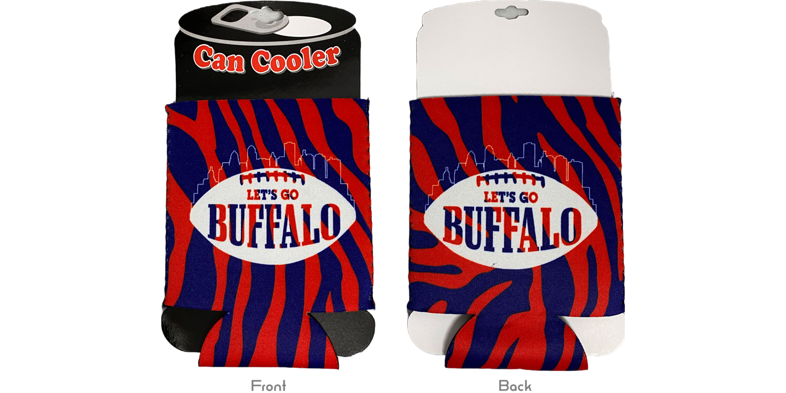 Neoprene Can Holder - Red/Blue Buffalo Print - Buffalo Football