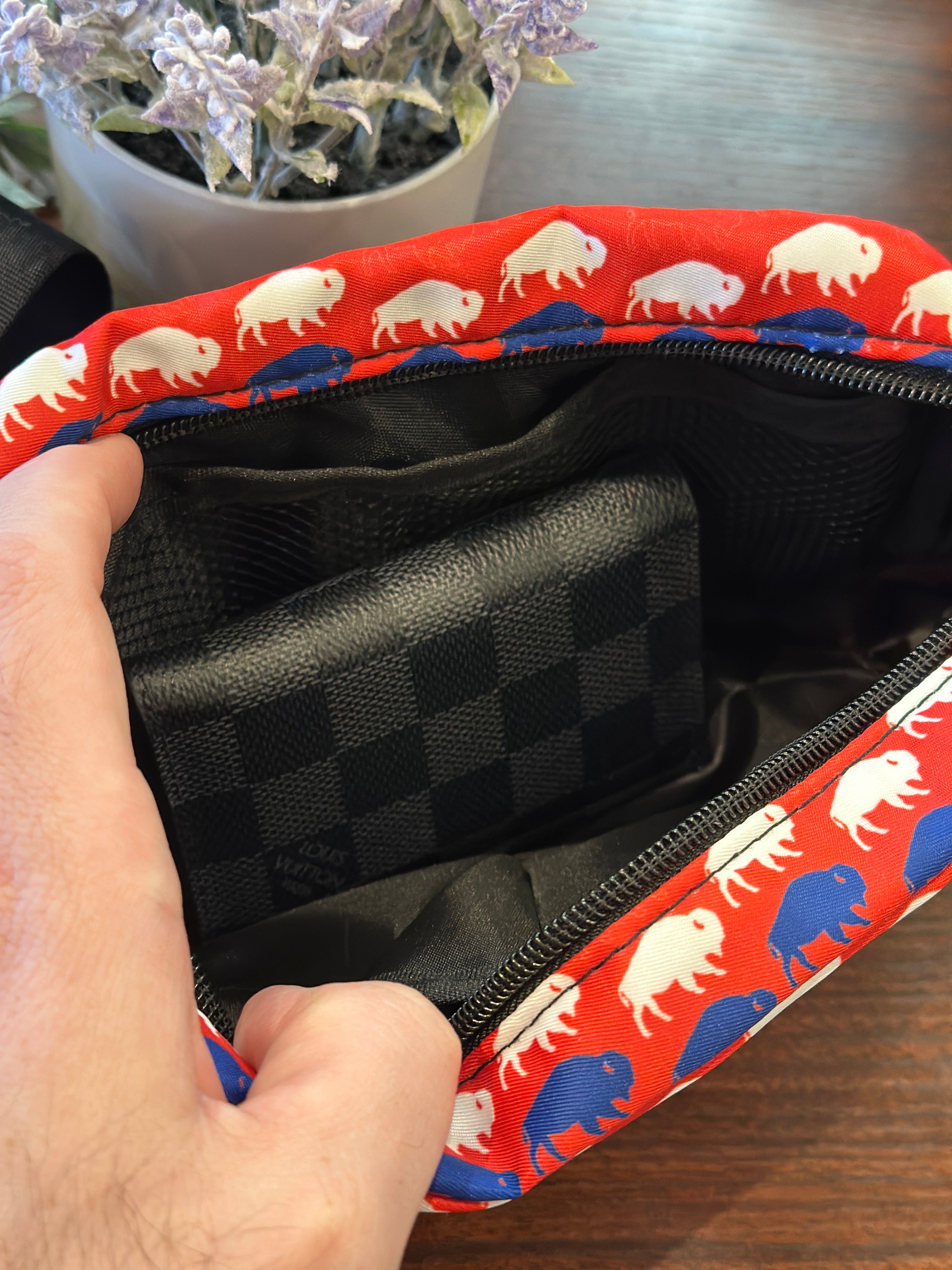 Crossbody Buffalo Red, White, and Blue design
