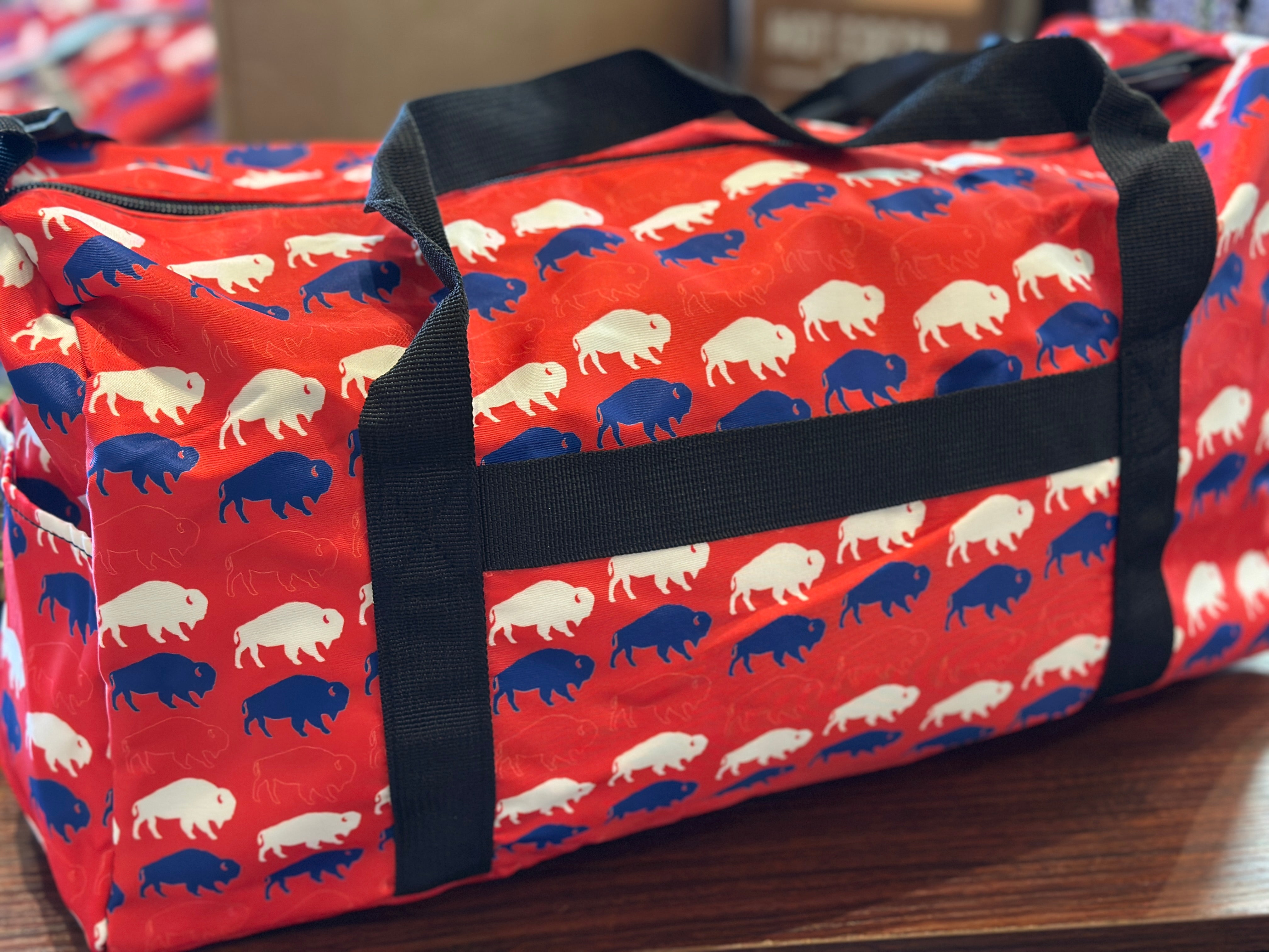 Buffalo Red, White, and Blue Duffel Bag