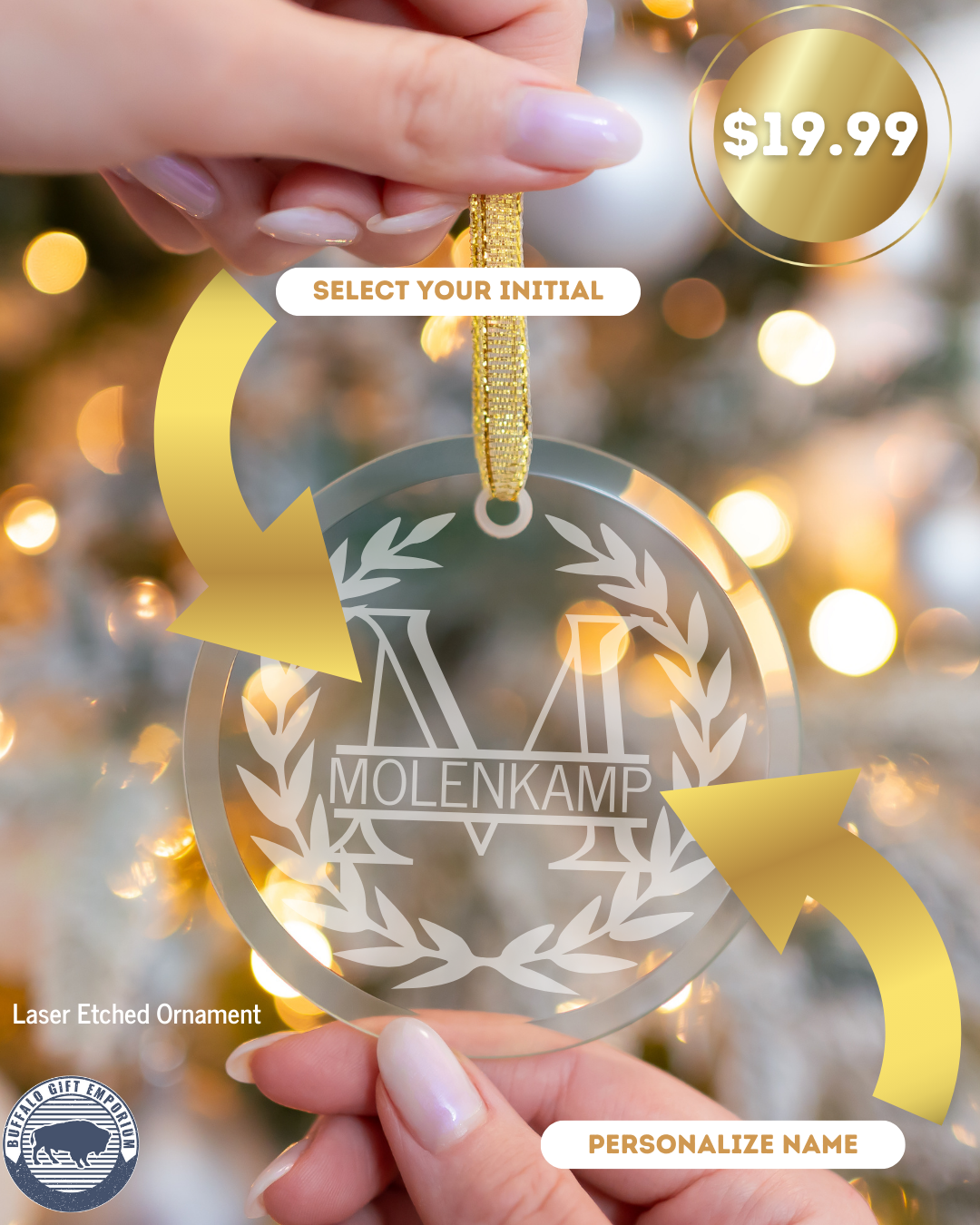 Crystal Personalized Monogram Ornament