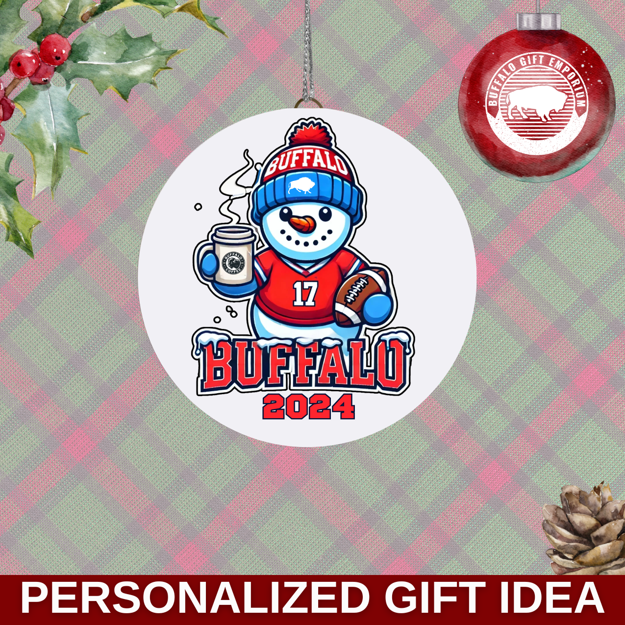 Buffalo Football Snowman Ceramic Ornament 2024