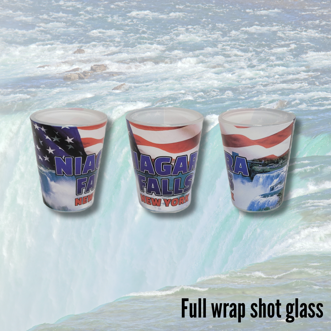 Shot Glass with Full Color Wrap Decal - Niagara Falls, USA Flag