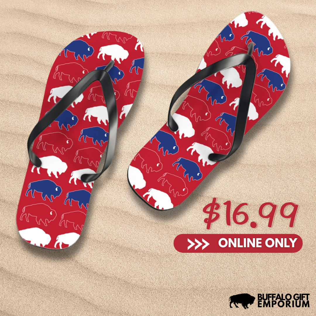 Buffalo Print Flip Flops, Summer Sandals, Beach Footwear, Patriotic Style, Fun Vacation Shoes