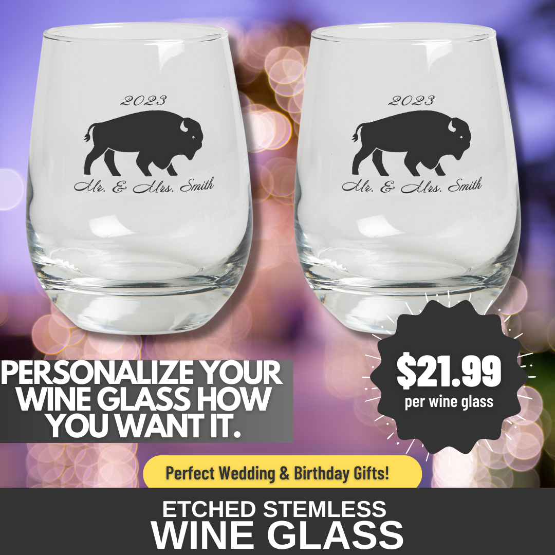Personalized Etched Stemless Wine Glass