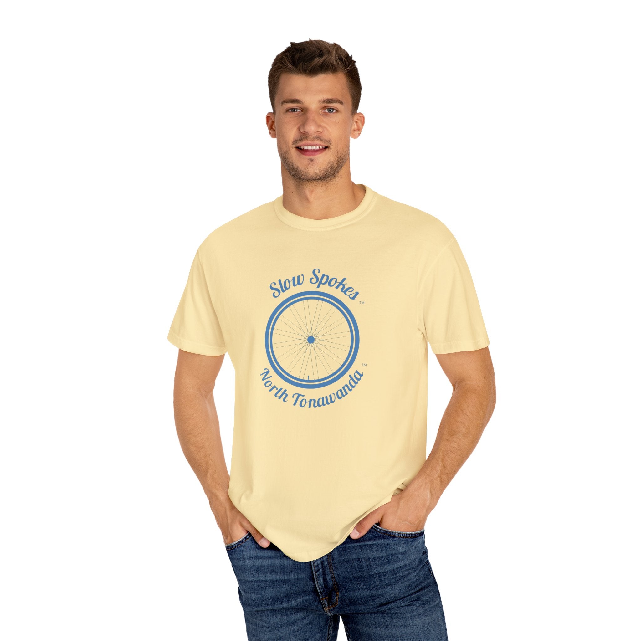 Slow Spokes North Tonawanda T-Shirt — Bicycle Wheel Graphic Tee