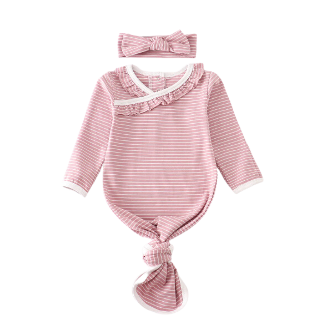 Pink stripe ruffle 2pc Baby Gown