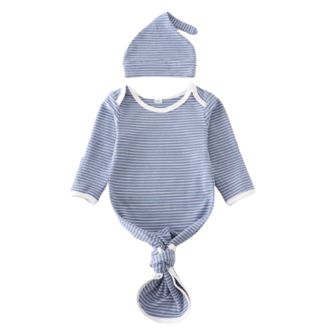 Blue stripe 2pc baby gown