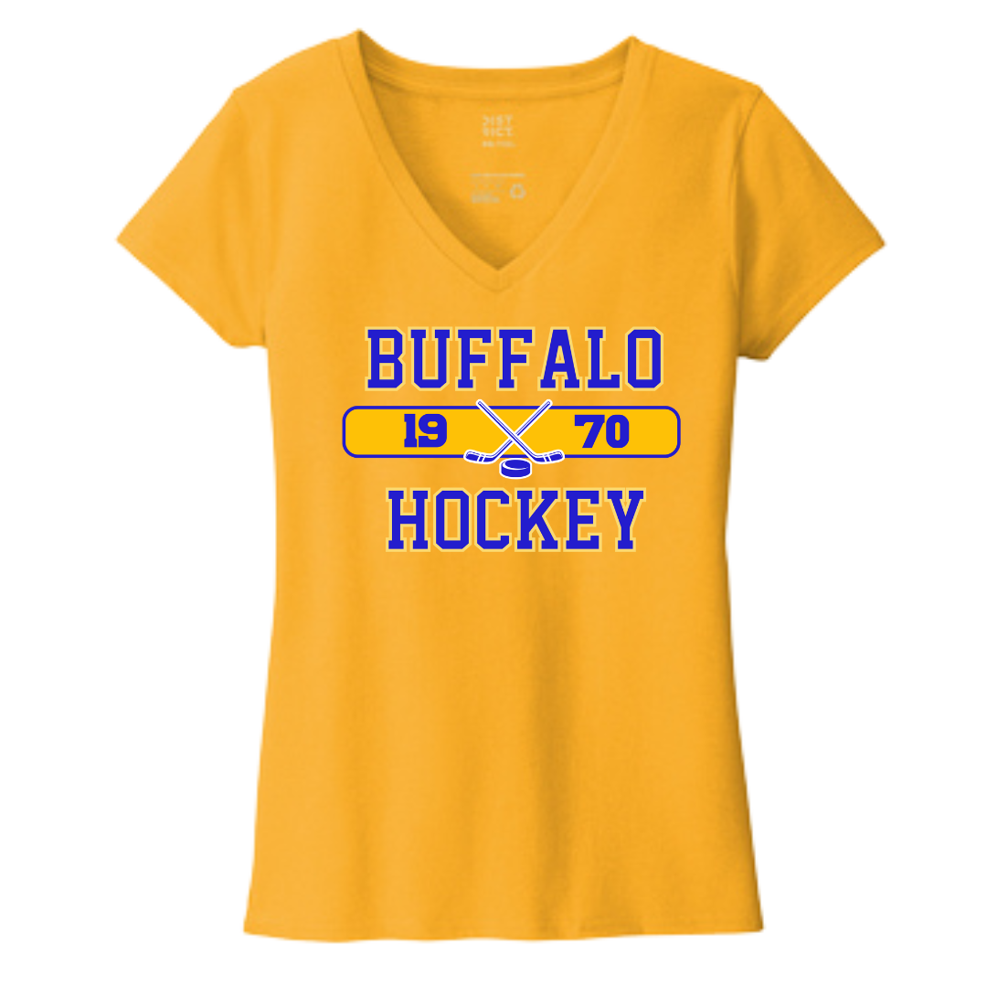 Ladies Gold Buffalo Hockey T-shirt
