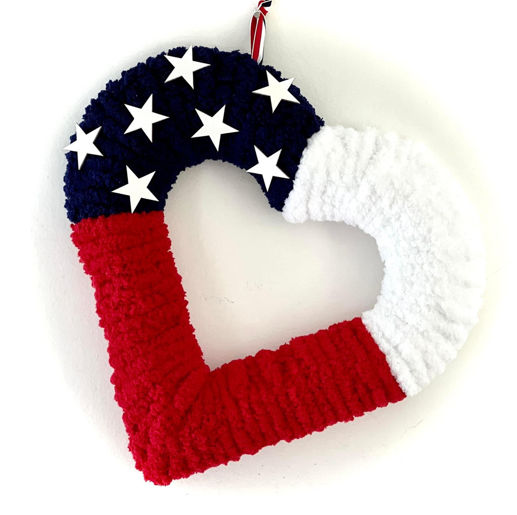 Patriotic Heart Yarn Wreath