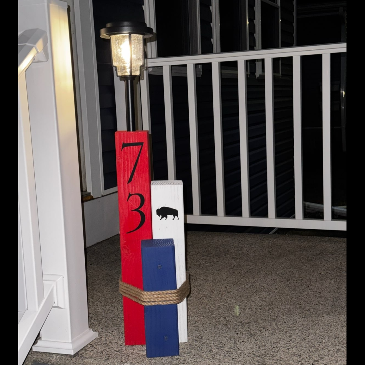 Custom Buffalo-Themed Address Post with Solar Light – Personalized House Number Decor