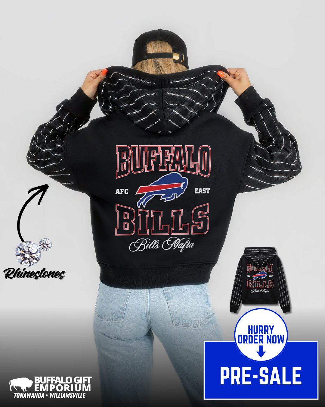 BUFFALO BILLS RHINESTUD STRIPE ZIP HOODIE - PRE-SALE