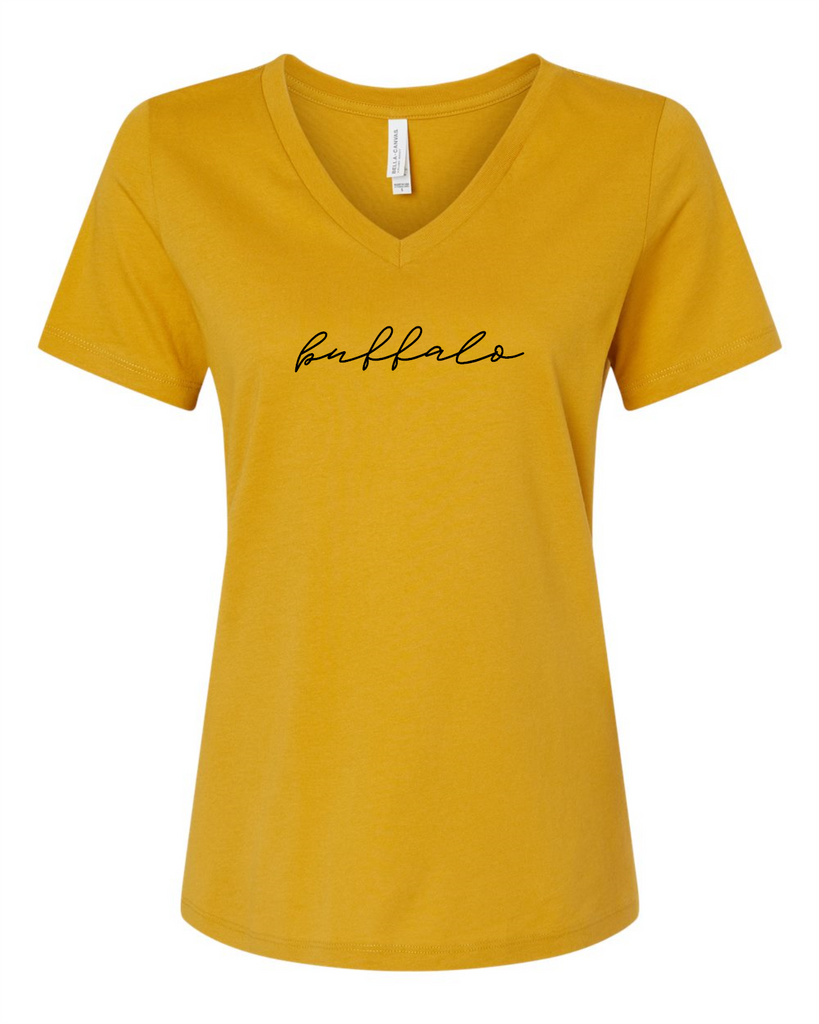 Buffalo Script Mustard V-Neck